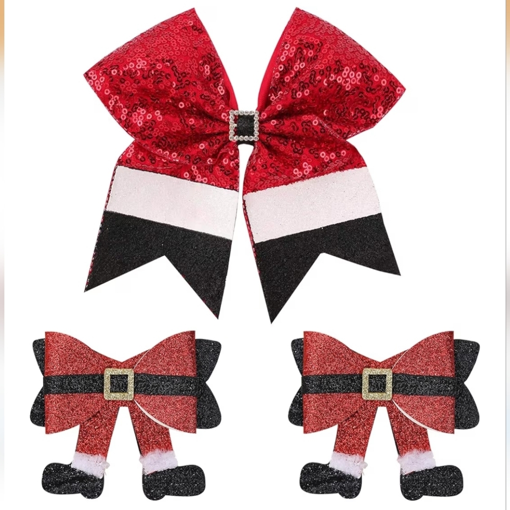 3pc Santa  Christmas Bow Set
